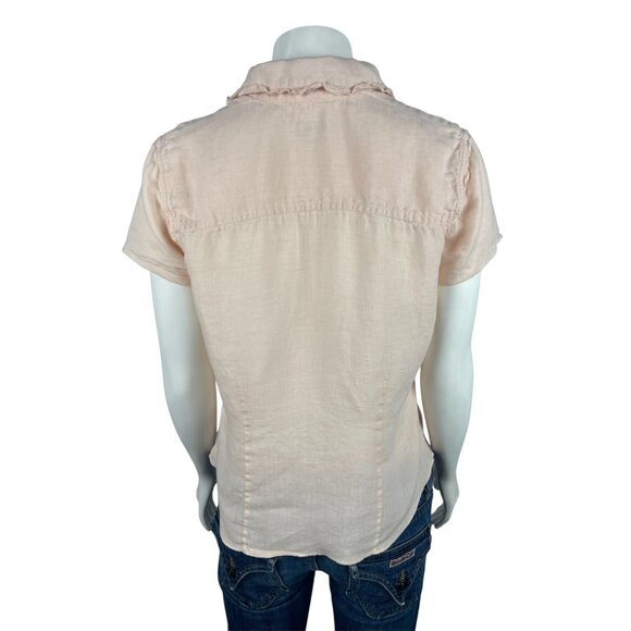 J Jill Linen Button Down Short Sleeve Shirt Small Pink Casual Collared - Picture 3 of 7